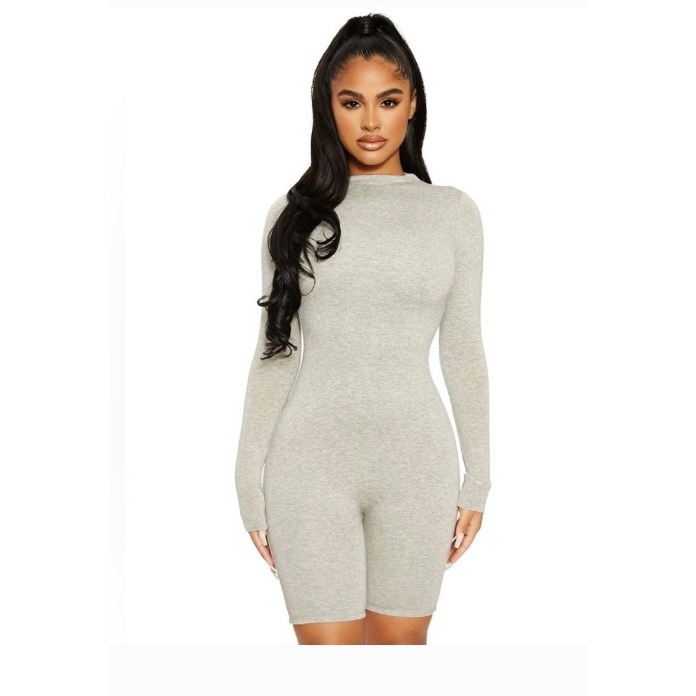 Naked Wardrobe Sz M Grey Long Sleeve Viscose/Spandex Romper New W/ Tags J